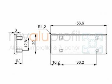 Angled cover cap 20x40 ZN Gray Groove 5 I-type